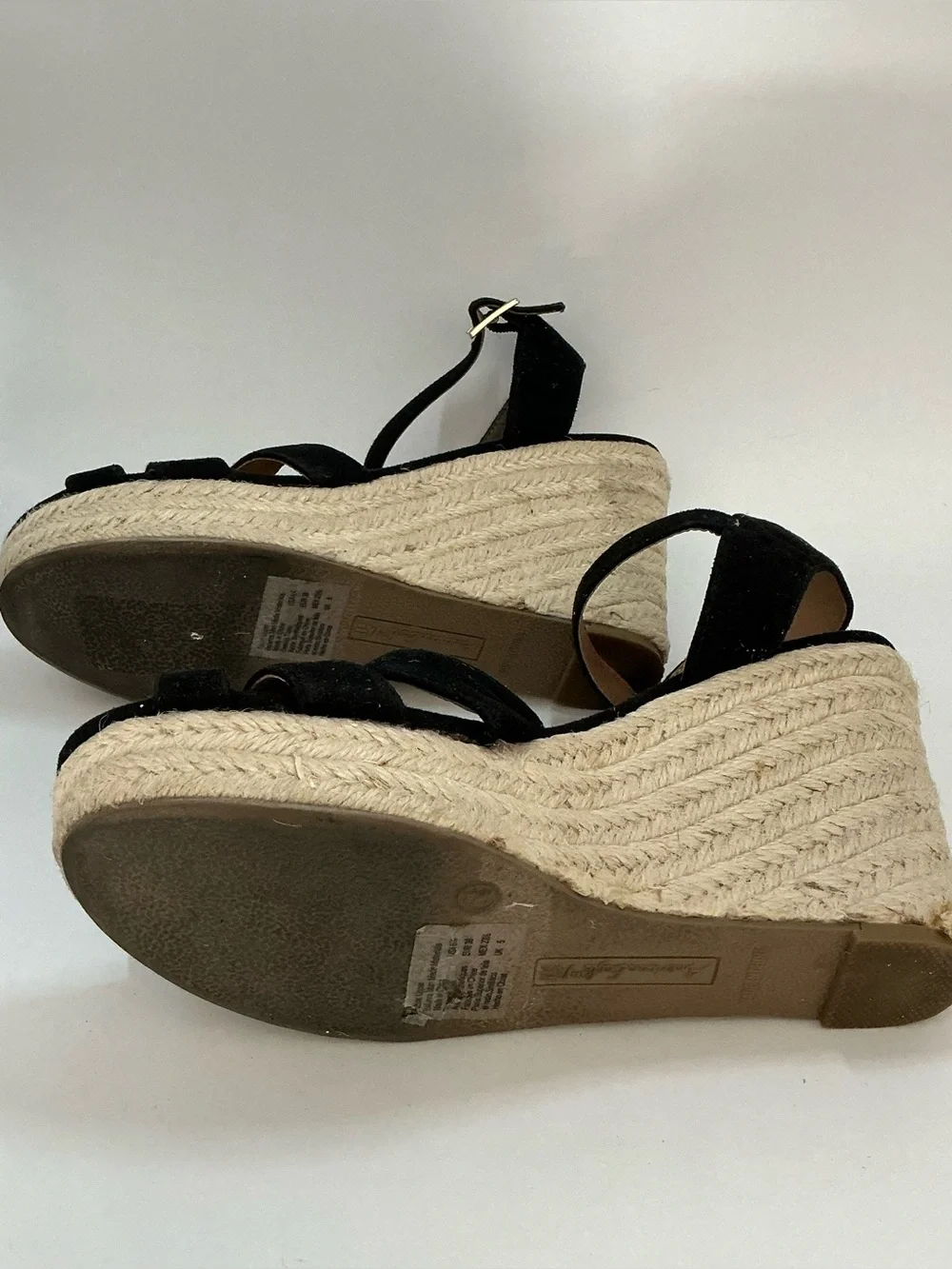 American Eagle Black Faux Suede Espadrille Sandals Ankle Strap Women’s 6.5